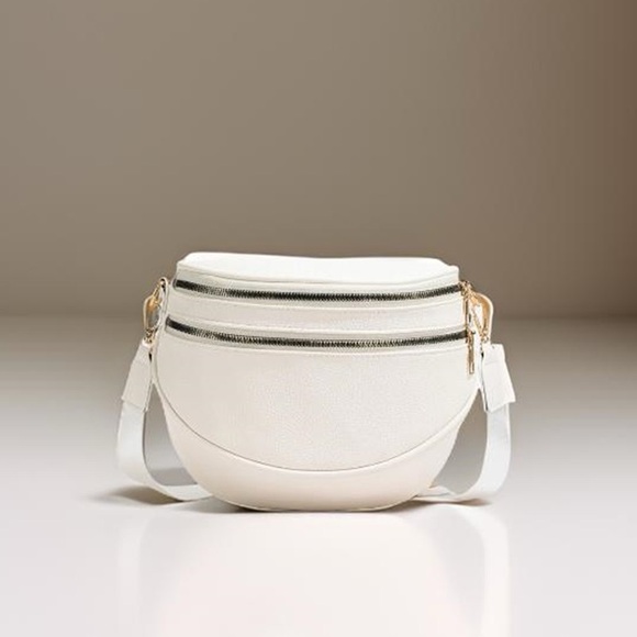 Stylish White Crossbody Bag with Gold Zippers - Picture 5 of 6